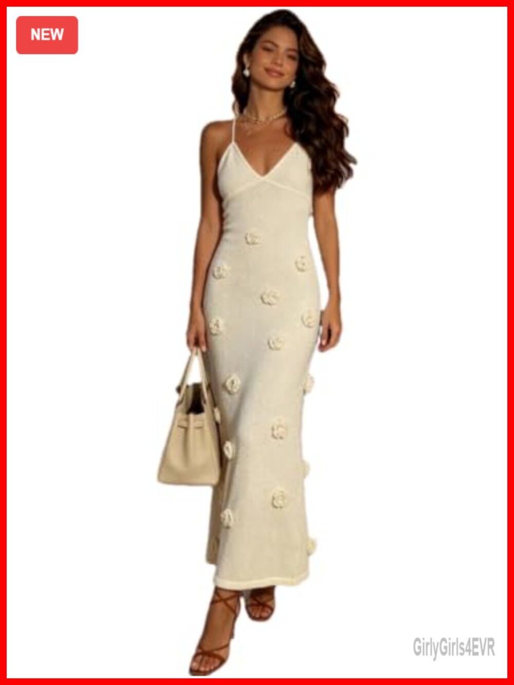 3D Flower Maxi Dress Backless Off Shoulder Bodycon Knit Beach Cover Up